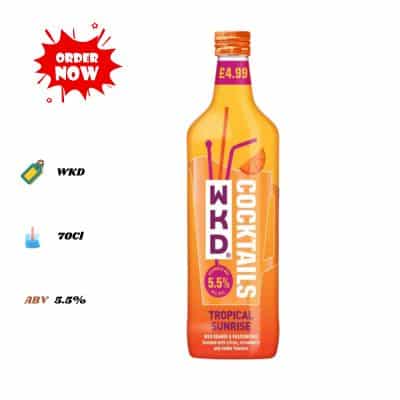 700ml Bottle of WKD Tropical Sunrise Cocktail, Wild Orange and Passionfruit Flavors, 5.5% Alcohol by Volume