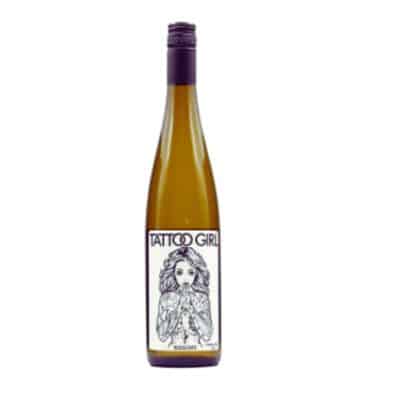 A bottle of Tattoo Girl Riesling 2023 wine.