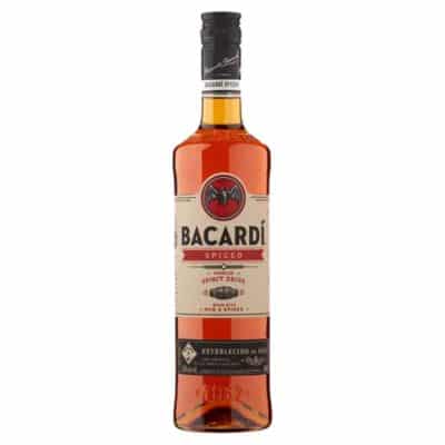 A bottle of BACARDÍ Spiced Premium Rum, a smooth and flavorful spirit with a blend of aged rum and spices.