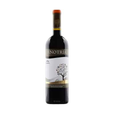 A bottle of Enotria Red, a vibrant red wine from Crete, Greece.