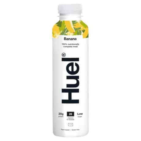 A bottle of Huel Ready-to-Drink Complete Meal - Banana, a convenient and nutritious meal replacement shake