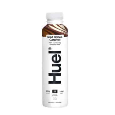 A bottle of Huel Ready-to-Drink Complete Meal - Iced Coffee Caramel, a convenient and nutritious meal replacement shake.