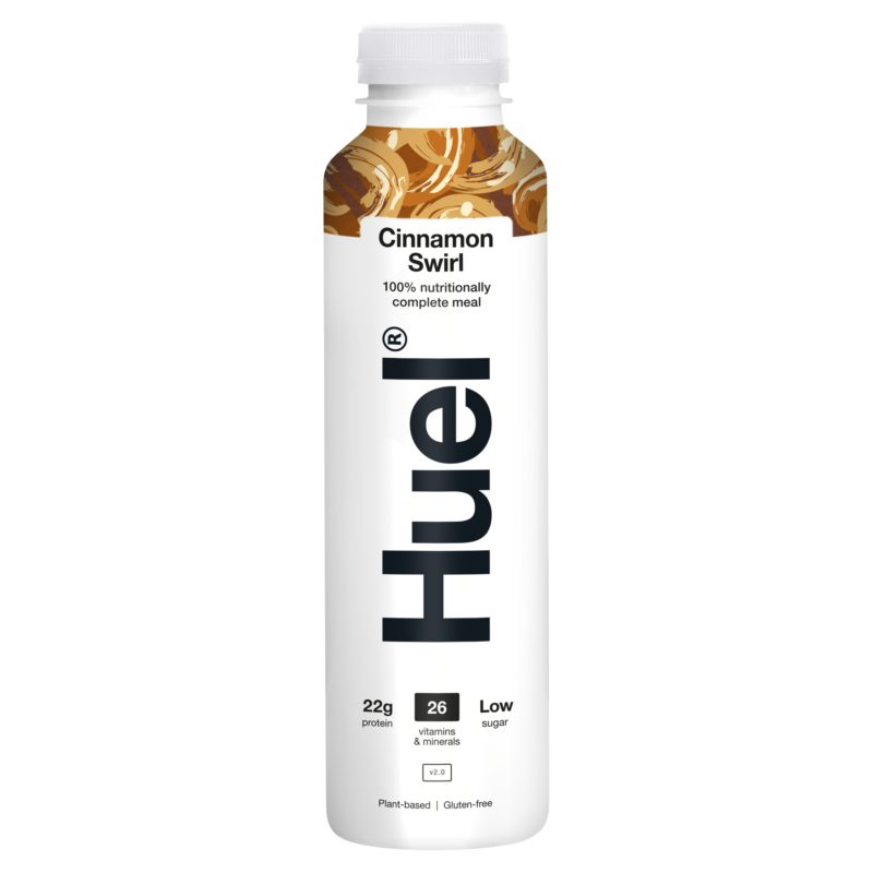 A bottle of Huel Ready-to-Drink Complete Meal - Cinnamon Swirl, a convenient and nutritious meal replacement shake.