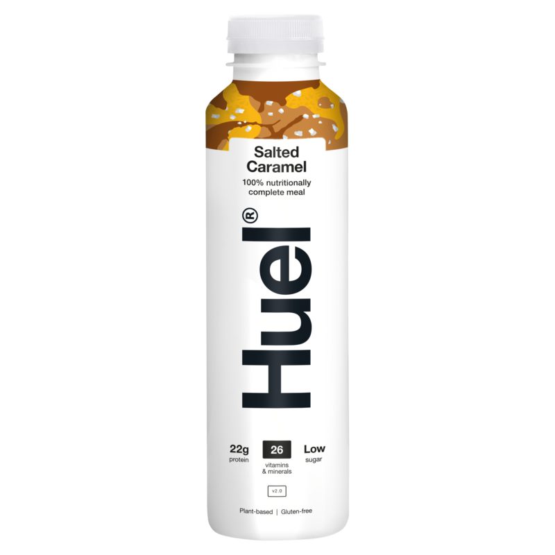 A bottle of Huel Ready-to-Drink Complete Meal - Salted Caramel, a convenient and nutritious meal replacement shake.