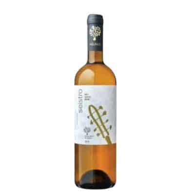 A bottle of Seistro 2023 White Dry Wine, a refreshing white wine from Crete, Greece.