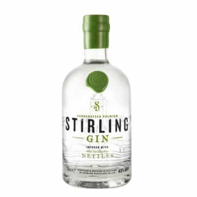 A 5cl miniature bottle of Stirling Gin, a premium Scottish gin with a classic flavor profile.