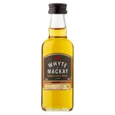 A miniature bottle of Whyte & Mackay Blended Scotch Whisky.