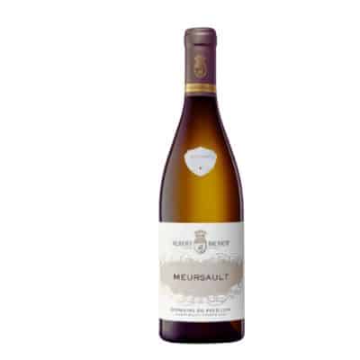 A bottle of 2022 Albert Bichot Meursault Domaine Du Pavillon white wine, with a cream-colored label and gold accents, against a white background.